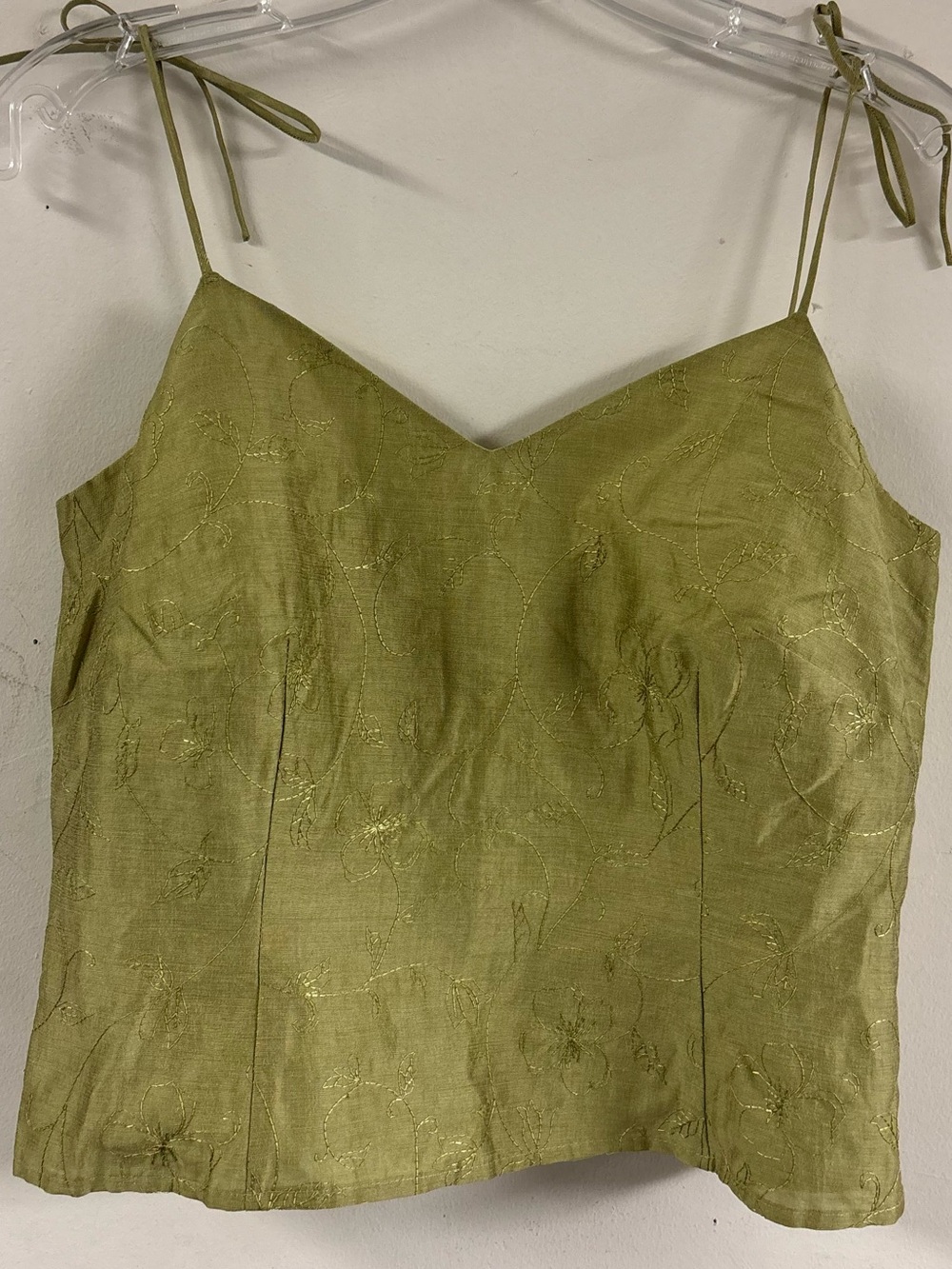 Vintage Ann Taylor Sage Green Embroidered Spaghetti Strap Fully Lined Top size 4